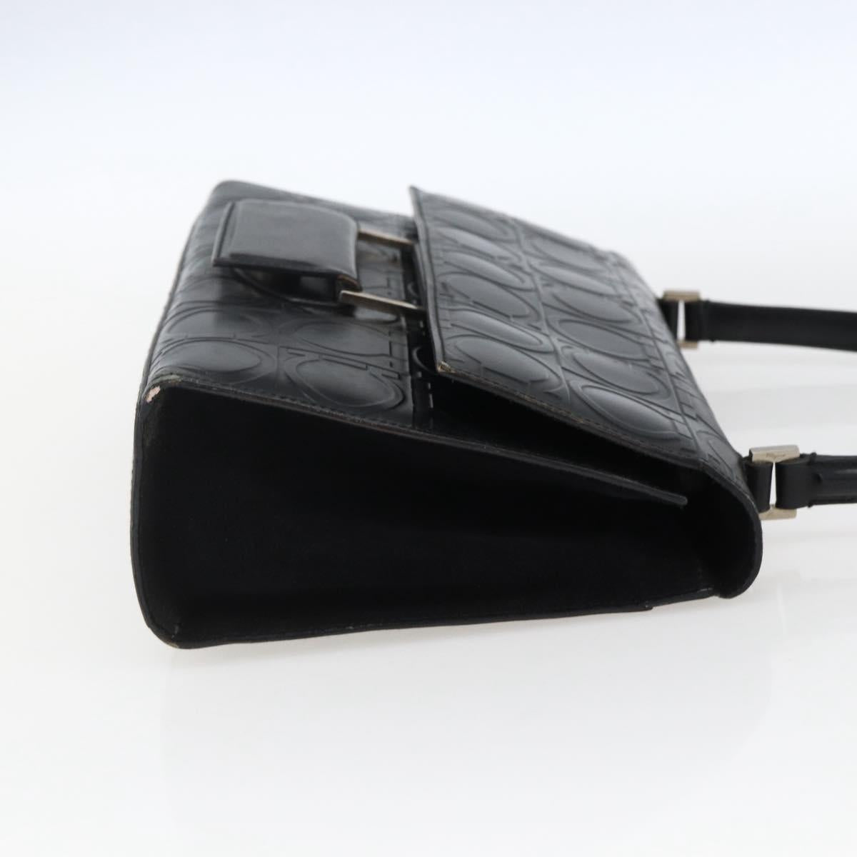 Salvatore Ferragamo Gancini Hand Bag Leather Black Silver Auth BA9953