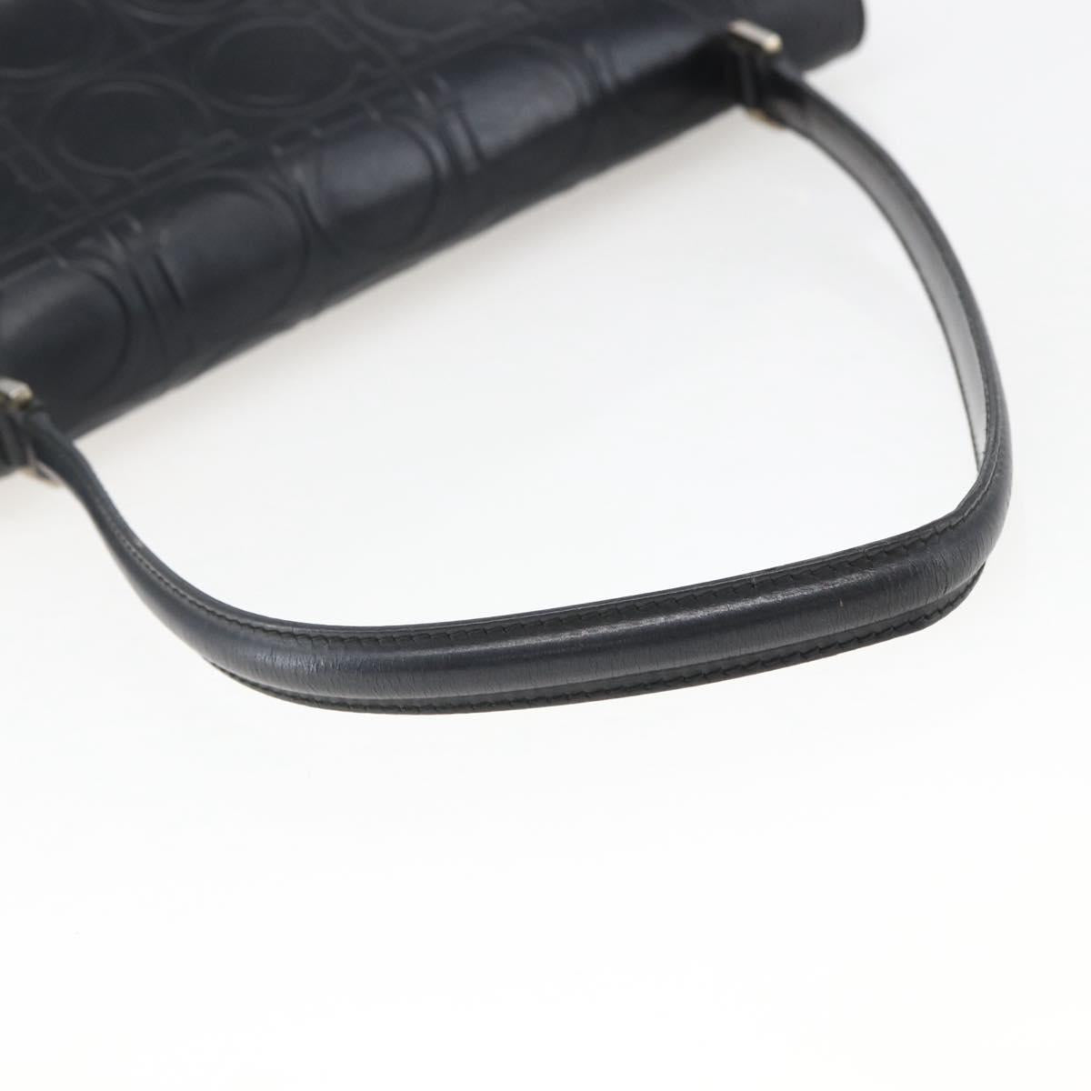 Salvatore Ferragamo Gancini Hand Bag Leather Black Silver Auth BA9953