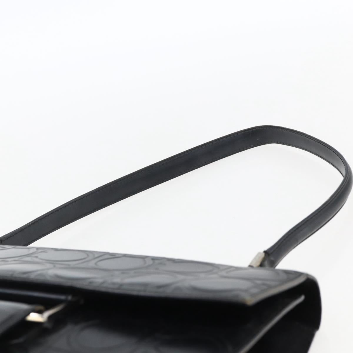 Salvatore Ferragamo Gancini Hand Bag Leather Black Silver Auth BA9953