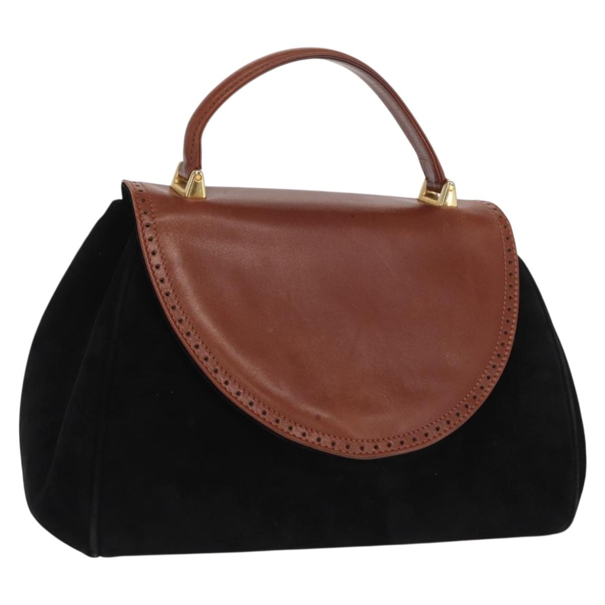 Salvatore Ferragamo Hand Bag Suede Black Gold Auth BA9957