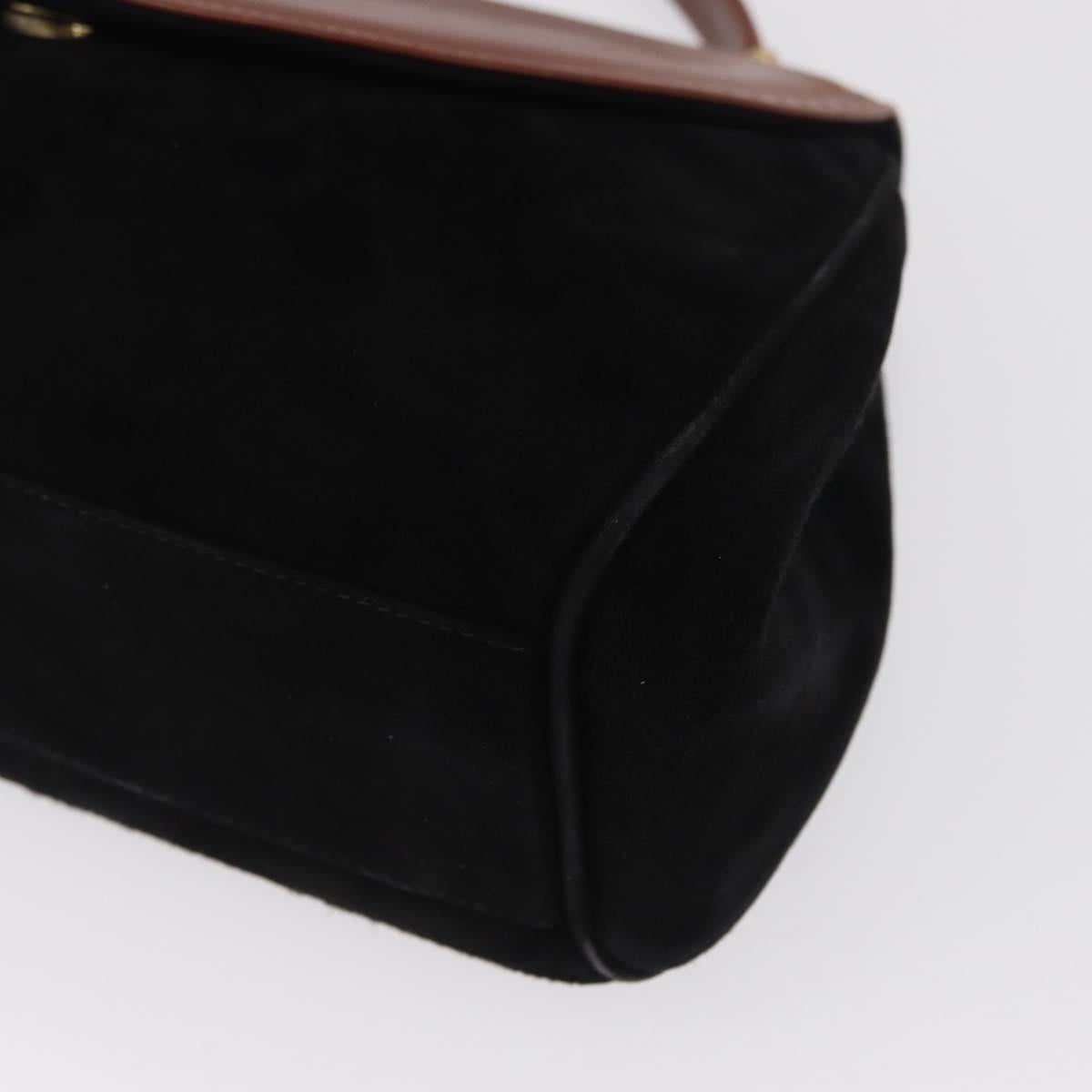 Salvatore Ferragamo Hand Bag Suede Black Gold Auth BA9957