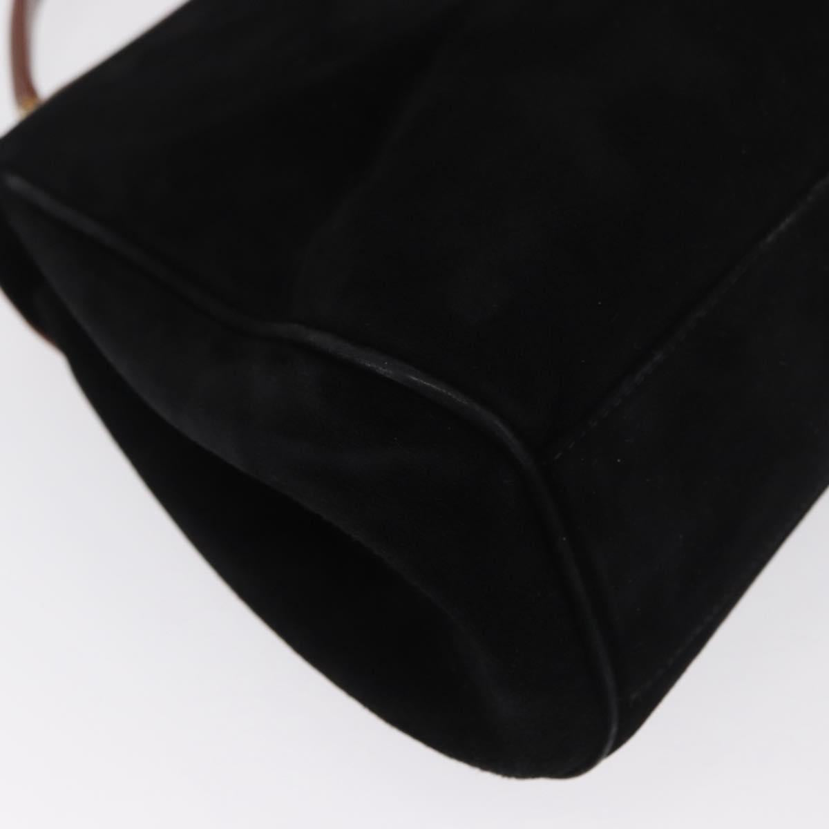 Salvatore Ferragamo Hand Bag Suede Black Gold Auth BA9957