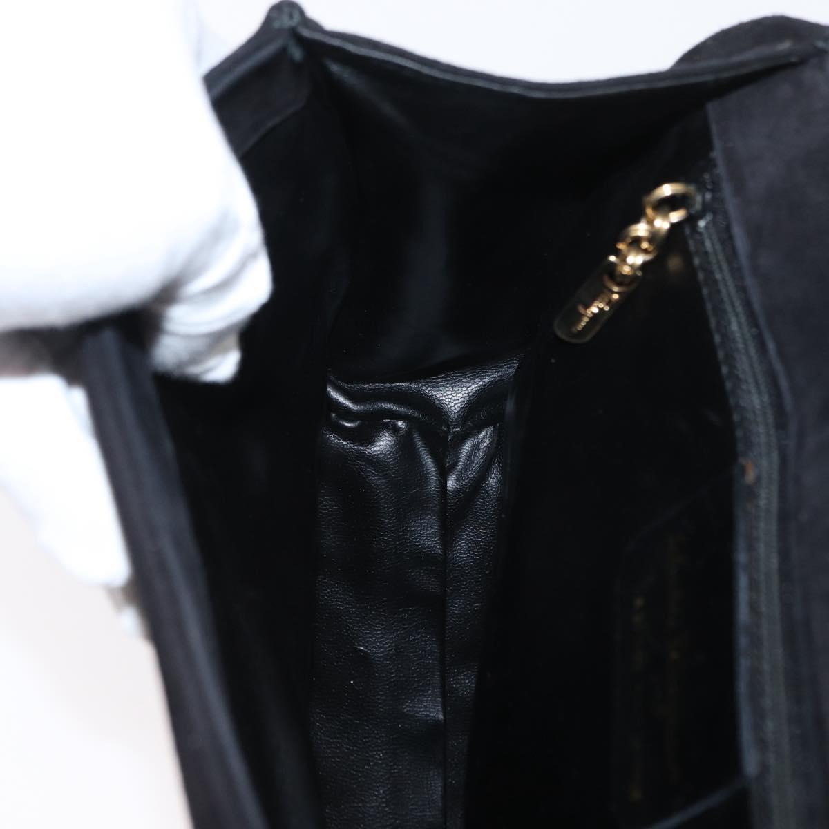 Salvatore Ferragamo Hand Bag Suede Black Gold Auth BA9957