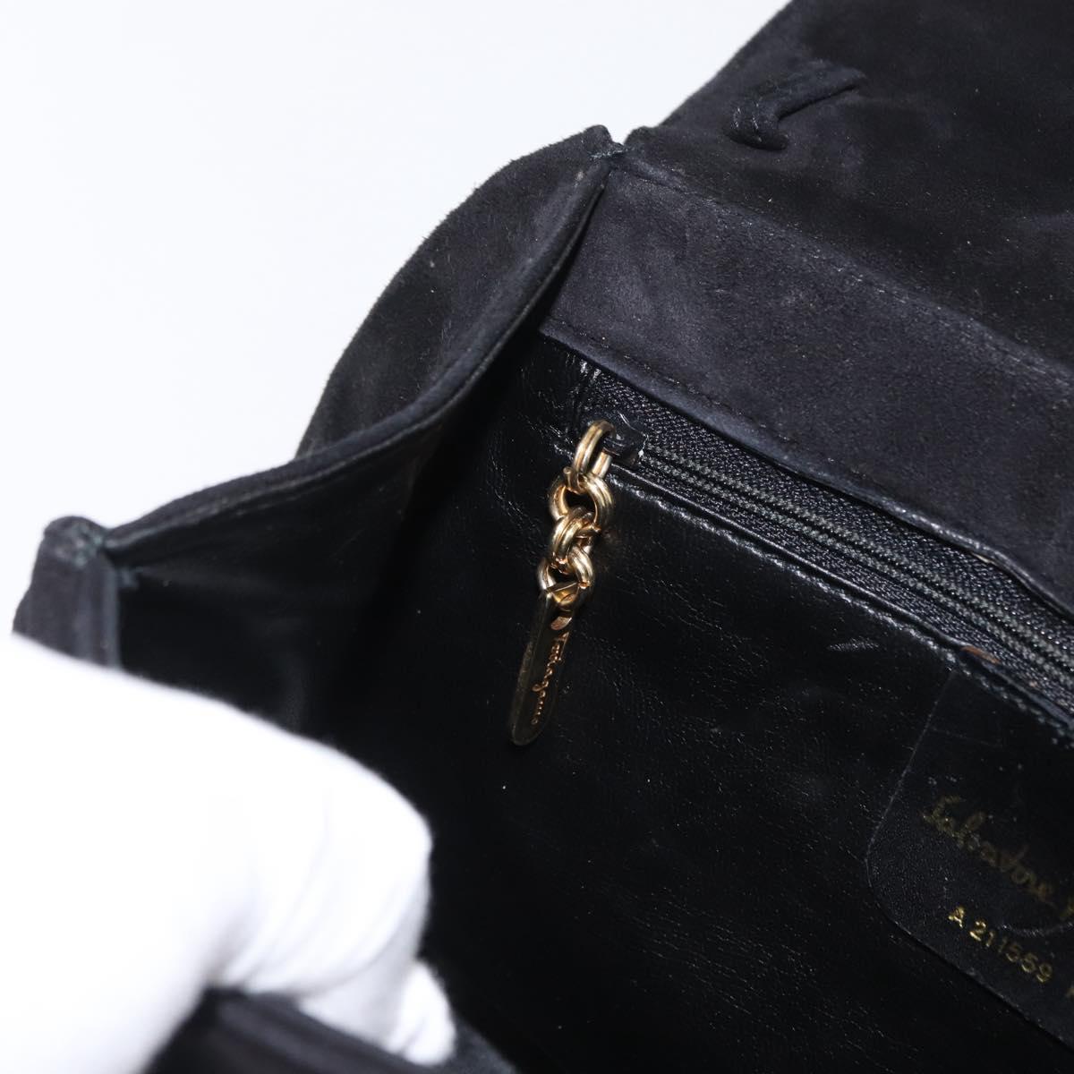 Salvatore Ferragamo Hand Bag Suede Black Gold Auth BA9957