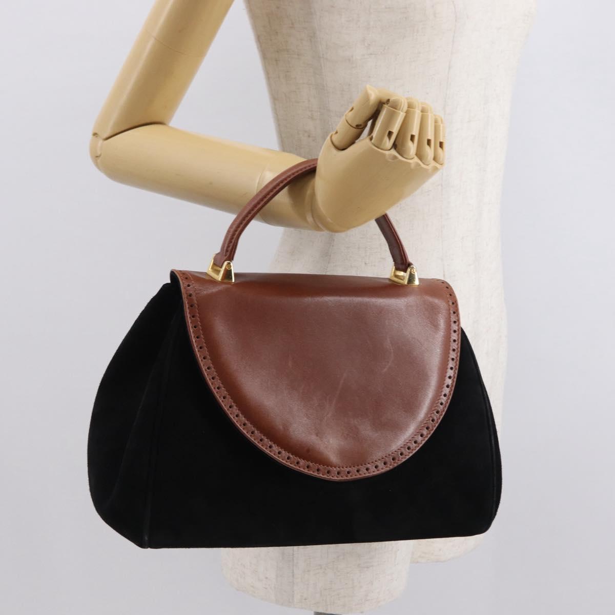 Salvatore Ferragamo Hand Bag Suede Black Gold Auth BA9957