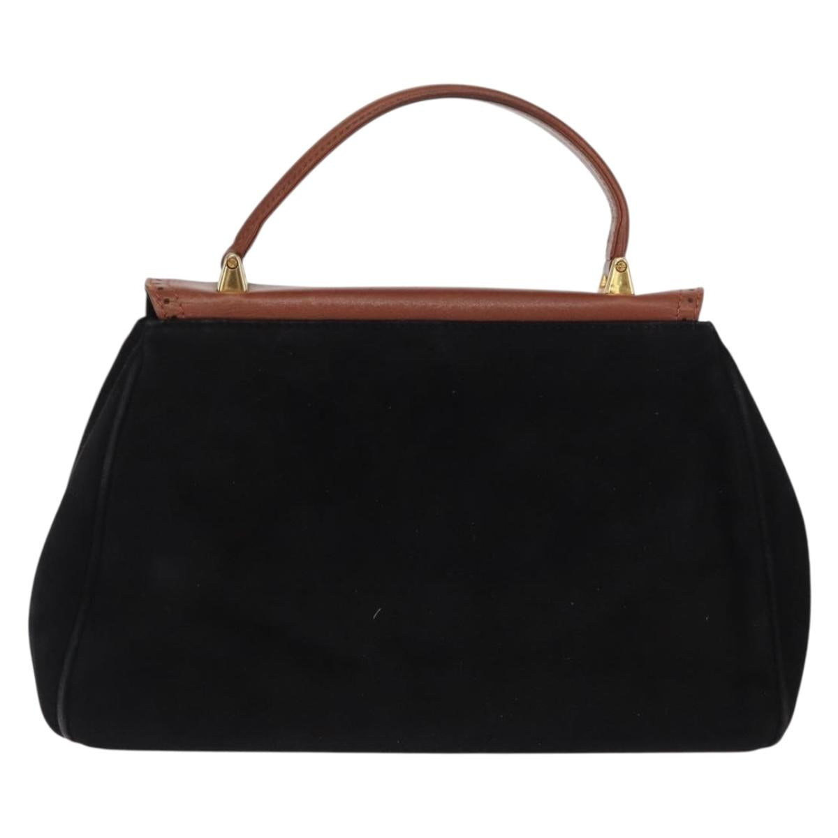 Salvatore Ferragamo Hand Bag Suede Black Gold Auth BA9957