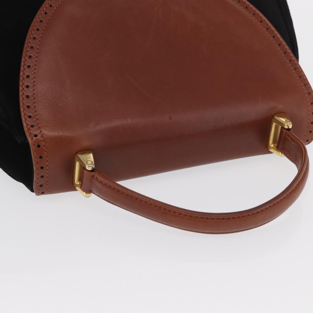 Salvatore Ferragamo Hand Bag Suede Black Gold Auth BA9957