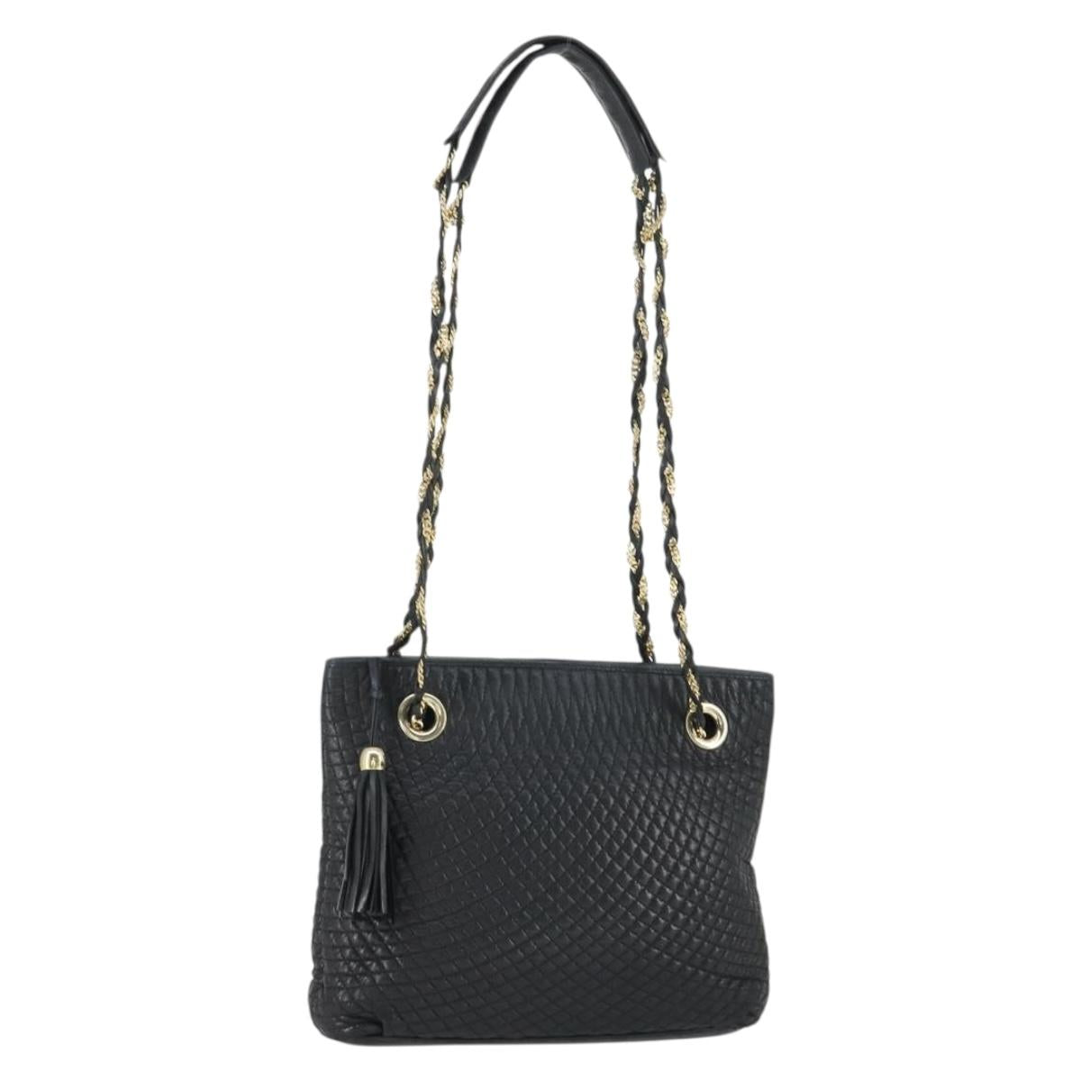 BALLY Chain Shoulder Bag Leather Black Gold Auth BA9958