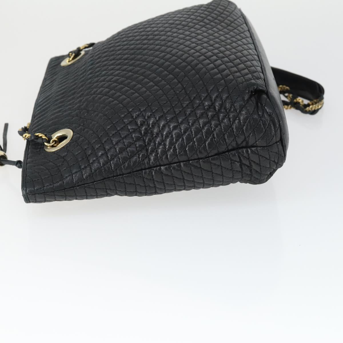 BALLY Chain Shoulder Bag Leather Black Gold Auth BA9958