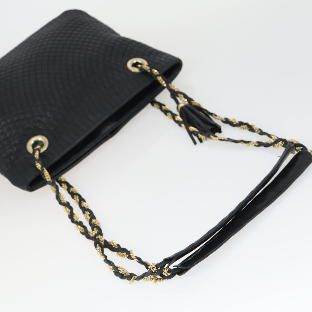 BALLY Chain Shoulder Bag Leather Black Gold Auth BA9958