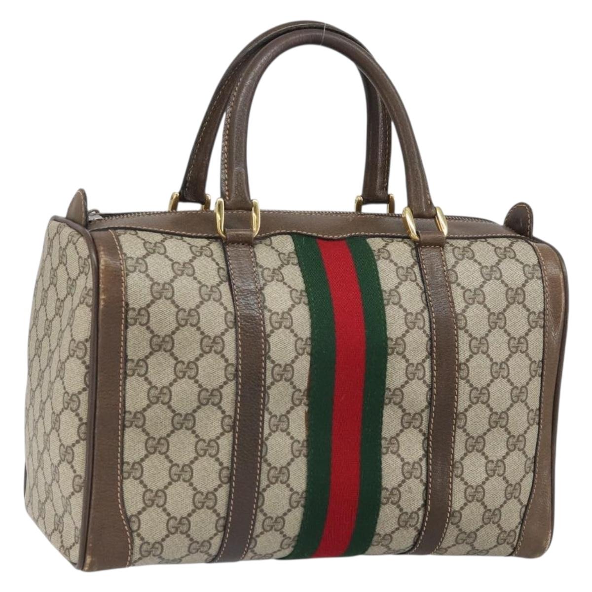 GUCCI GG Supreme Web Sherry Line Boston Bag PVC Beige Gold 39 02 548 Auth BA9961
