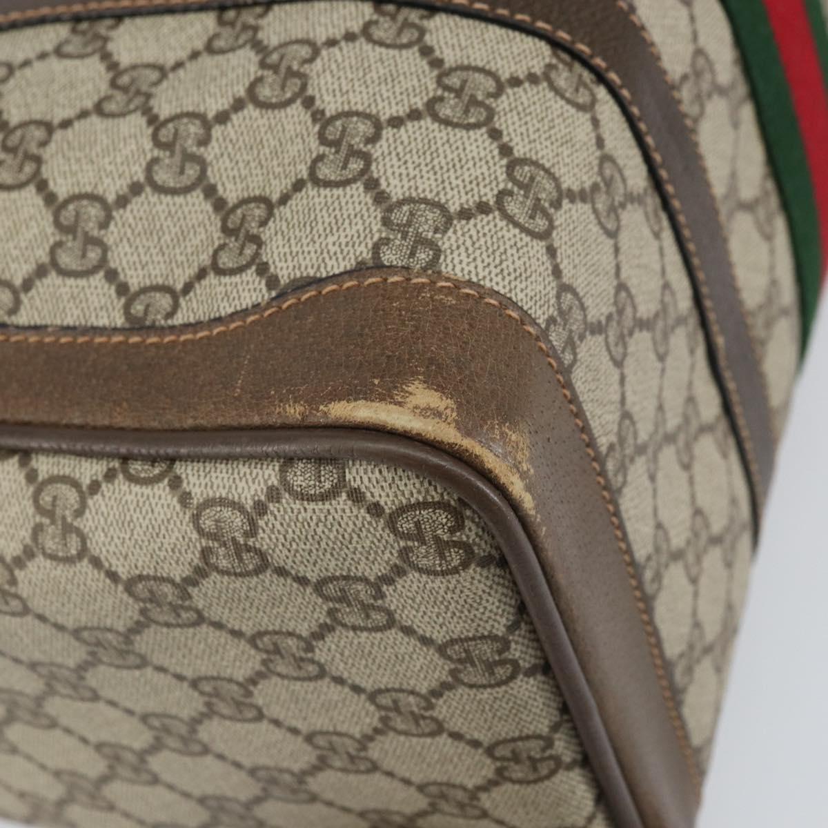 GUCCI GG Supreme Web Sherry Line Boston Bag PVC Beige Gold 39 02 548 Auth BA9961