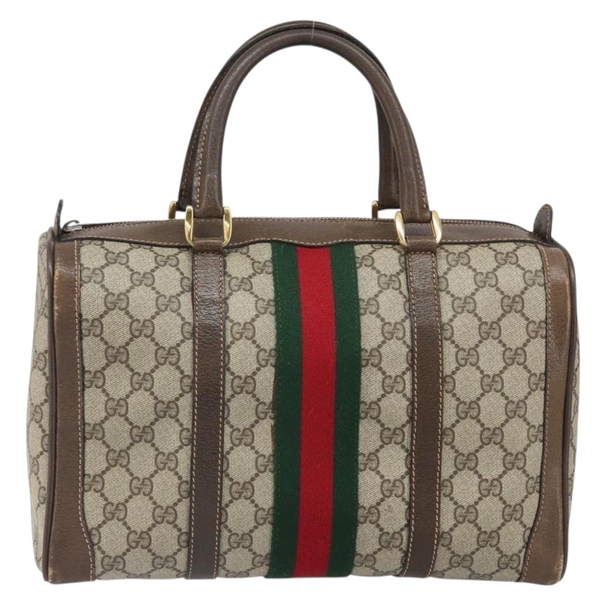 GUCCI GG Supreme Web Sherry Line Boston Bag PVC Beige Gold 39 02 548 Auth BA9961