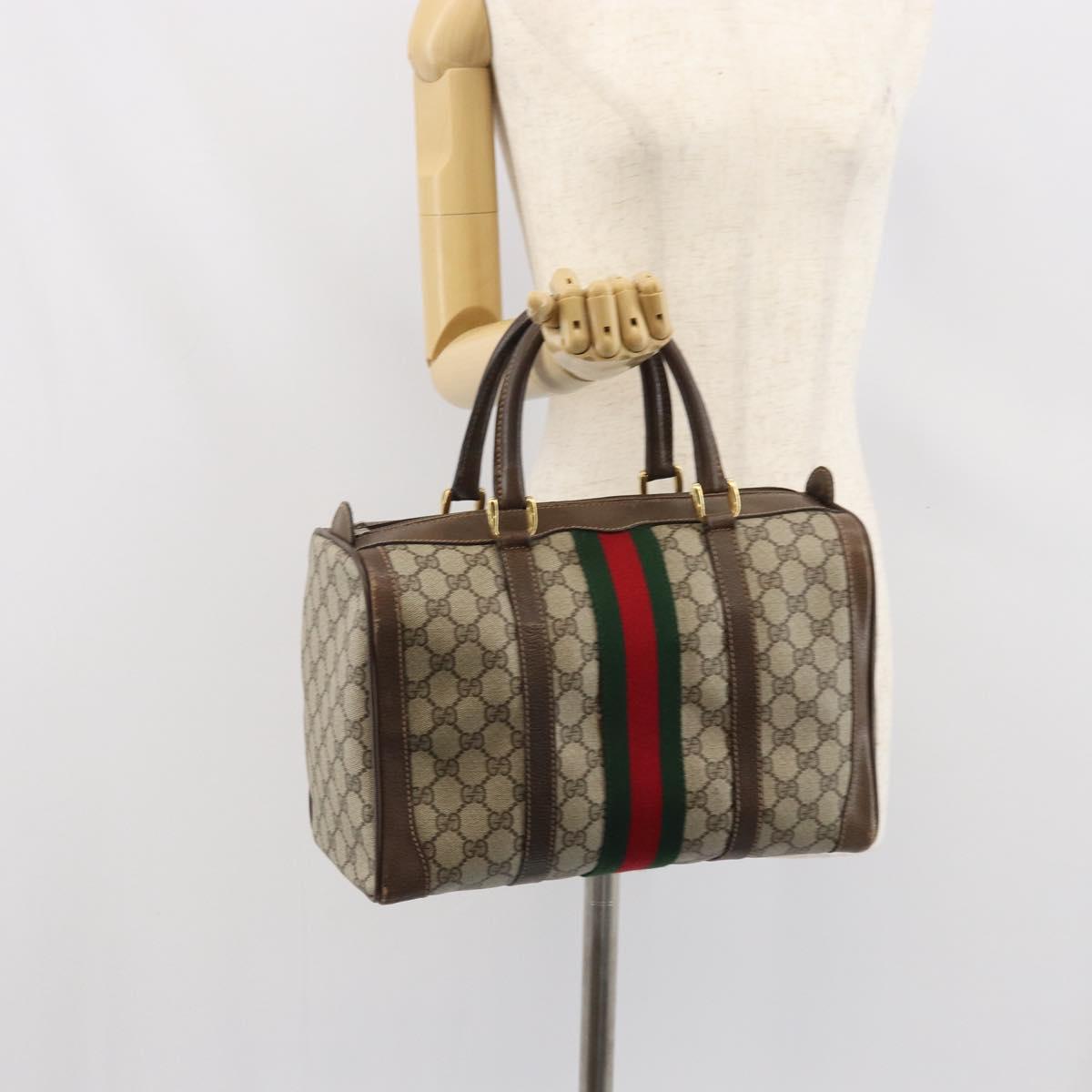 GUCCI GG Supreme Web Sherry Line Boston Bag PVC Beige Gold 39 02 548 Auth BA9961