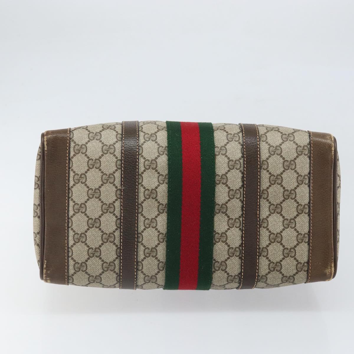 GUCCI GG Supreme Web Sherry Line Boston Bag PVC Beige Gold 39 02 548 Auth BA9961