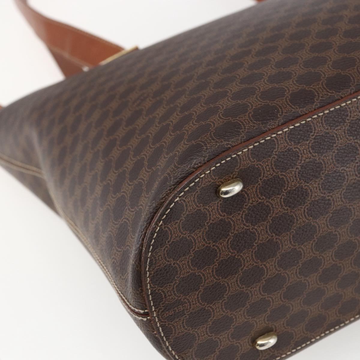 CELINE Macadam Canvas Tote Bag PVC Leather Brown Gold Auth BA9962