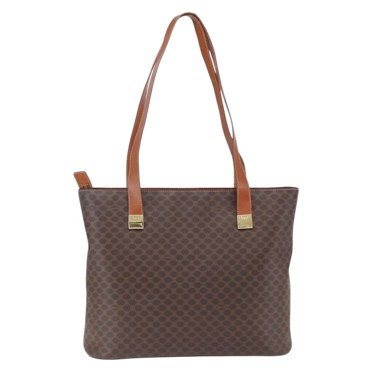 CELINE Macadam Canvas Tote Bag PVC Leather Brown Gold Auth BA9962