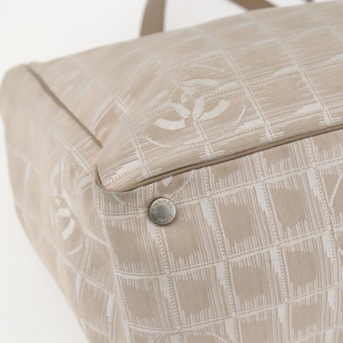 CHANEL New Travel Line Tote Bag Nylon Beige Gold CC Auth BA9963