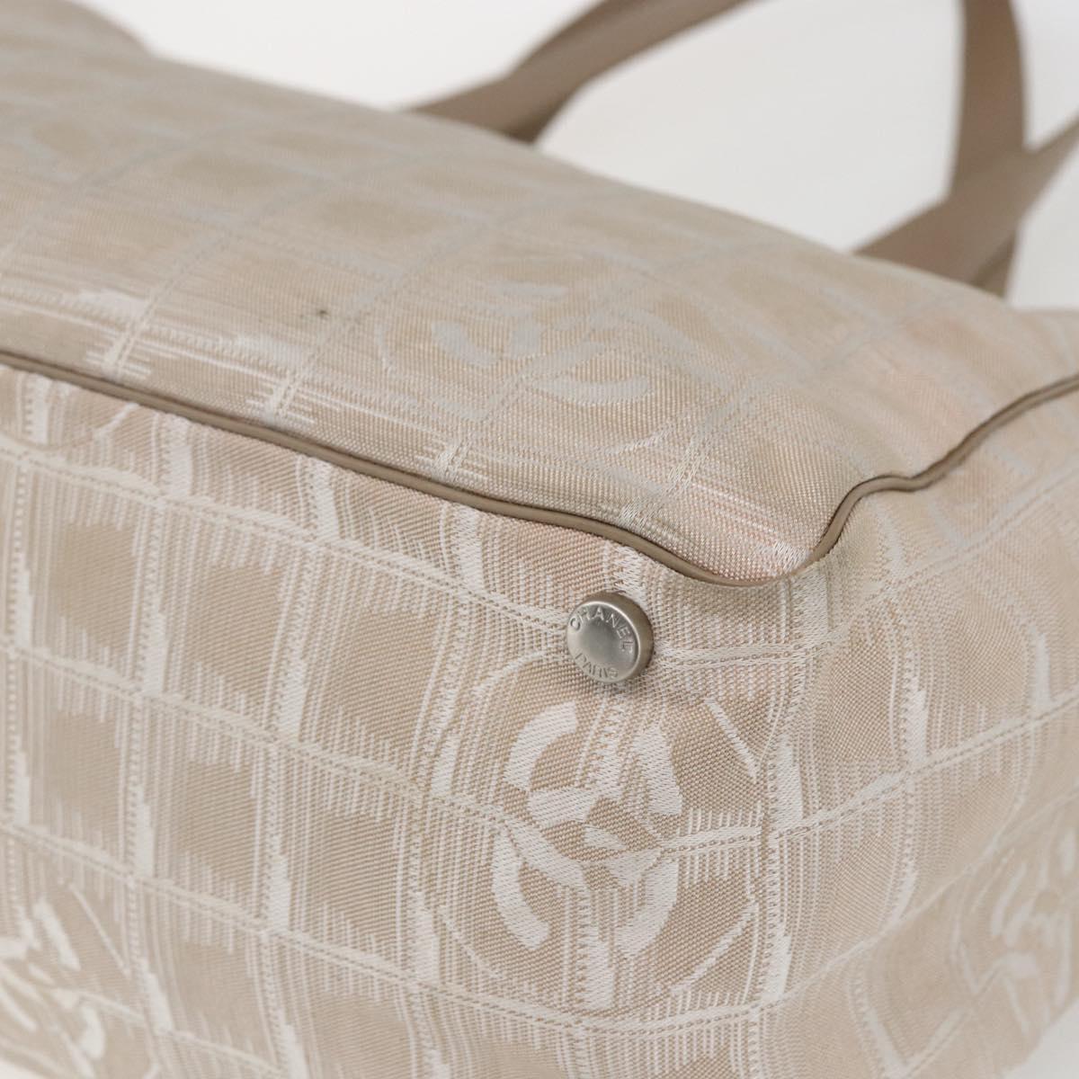 CHANEL New Travel Line Tote Bag Nylon Beige Gold CC Auth BA9963
