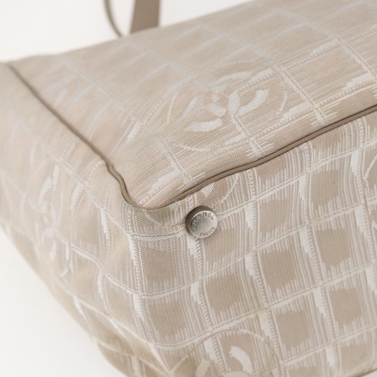 CHANEL New Travel Line Tote Bag Nylon Beige Gold CC Auth BA9963