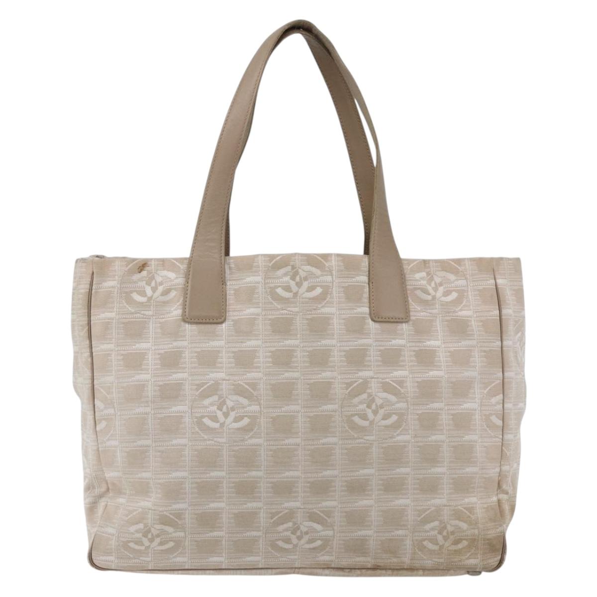 CHANEL New Travel Line Tote Bag Nylon Beige Gold CC Auth BA9963