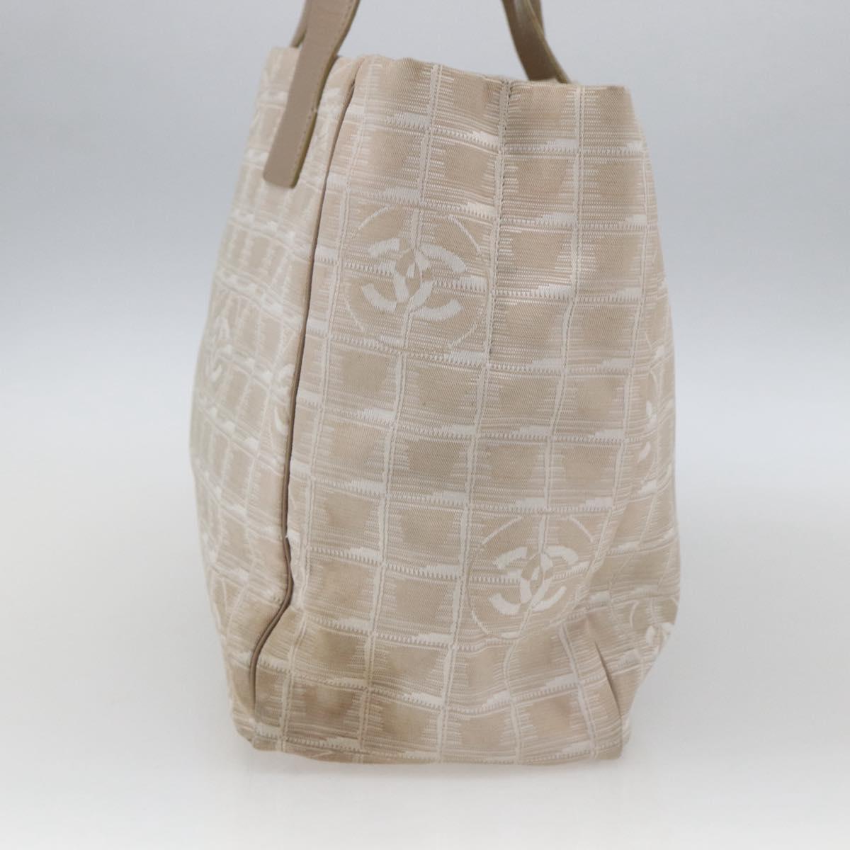 CHANEL New Travel Line Tote Bag Nylon Beige Gold CC Auth BA9963