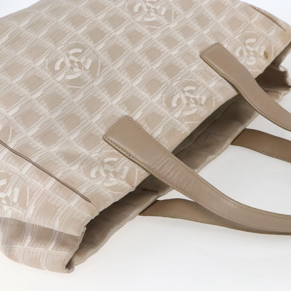 CHANEL New Travel Line Tote Bag Nylon Beige Gold CC Auth BA9963