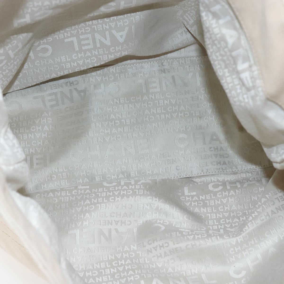 CHANEL Tote Bag Canvas Beige Silver CC Auth BA9964