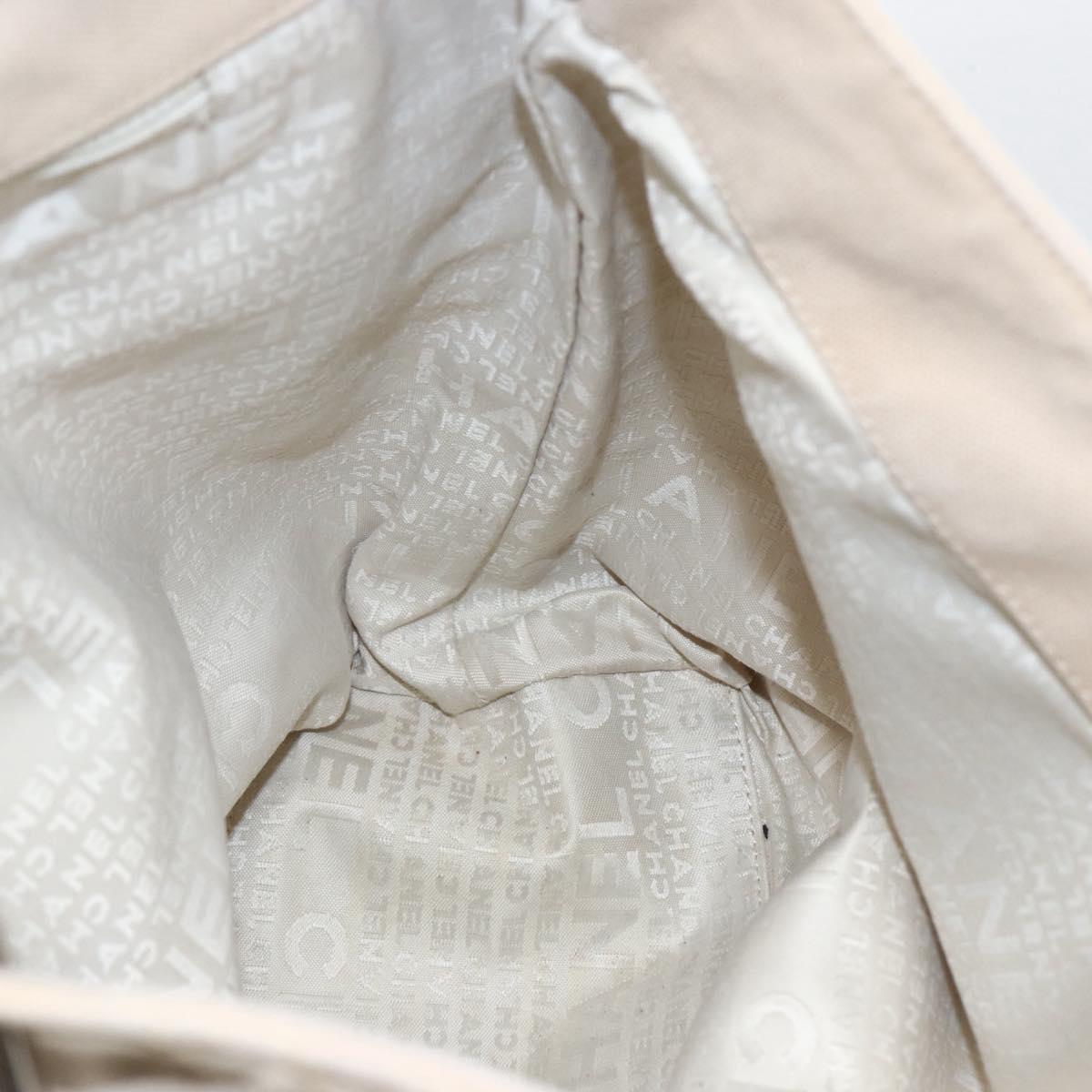 CHANEL Tote Bag Canvas Beige Silver CC Auth BA9964