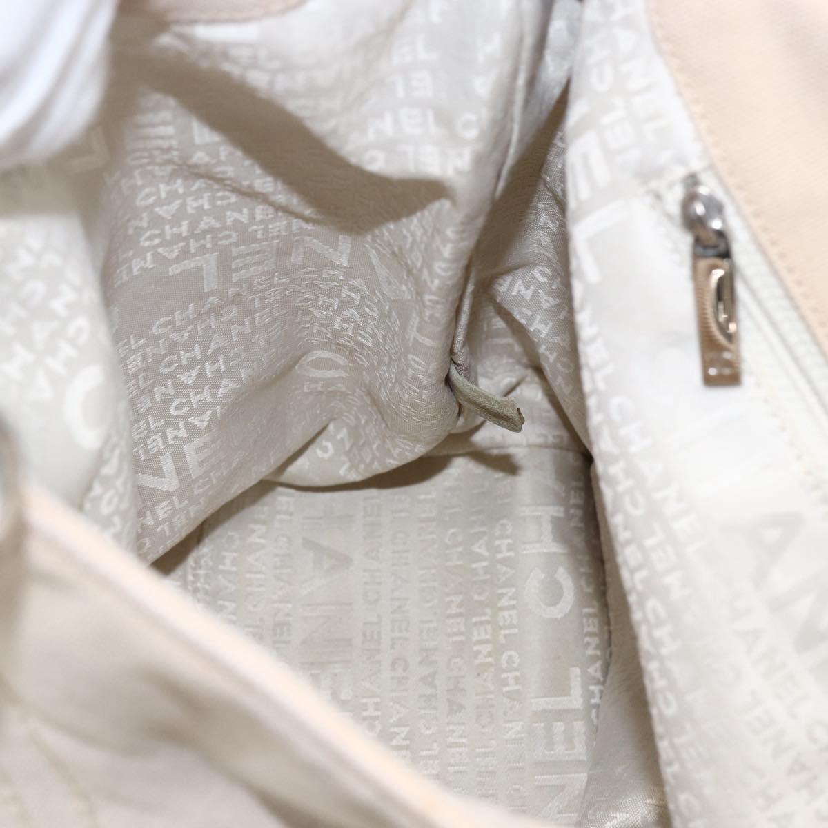 CHANEL Tote Bag Canvas Beige Silver CC Auth BA9964