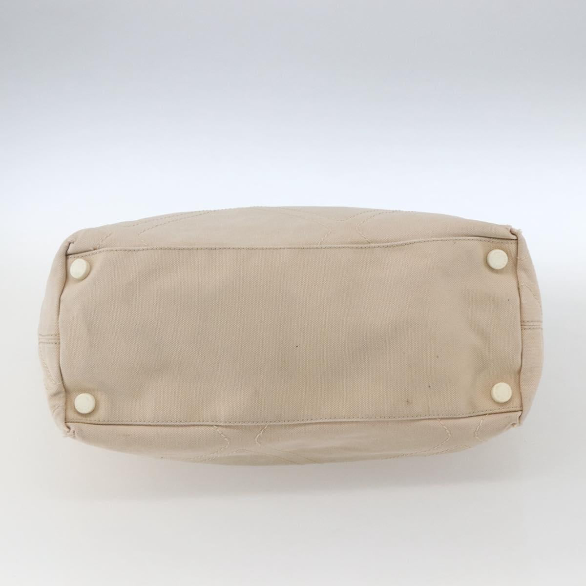 CHANEL Tote Bag Canvas Beige Silver CC Auth BA9964
