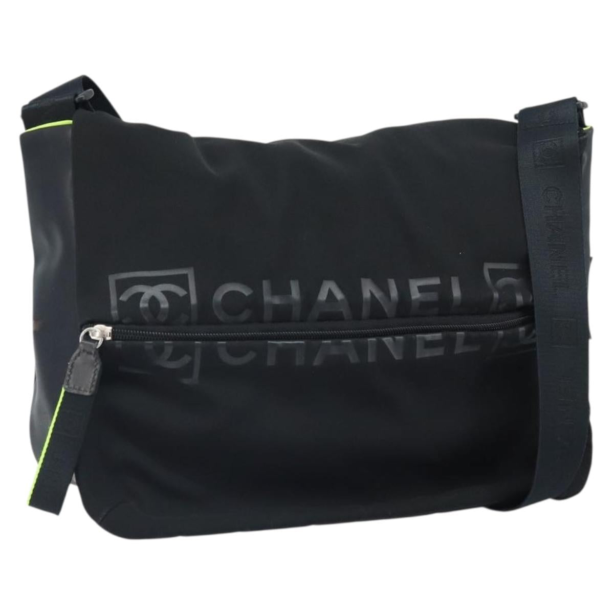 CHANEL Sports Line Shoulder Bag Nylon Black CC Auth BA9965