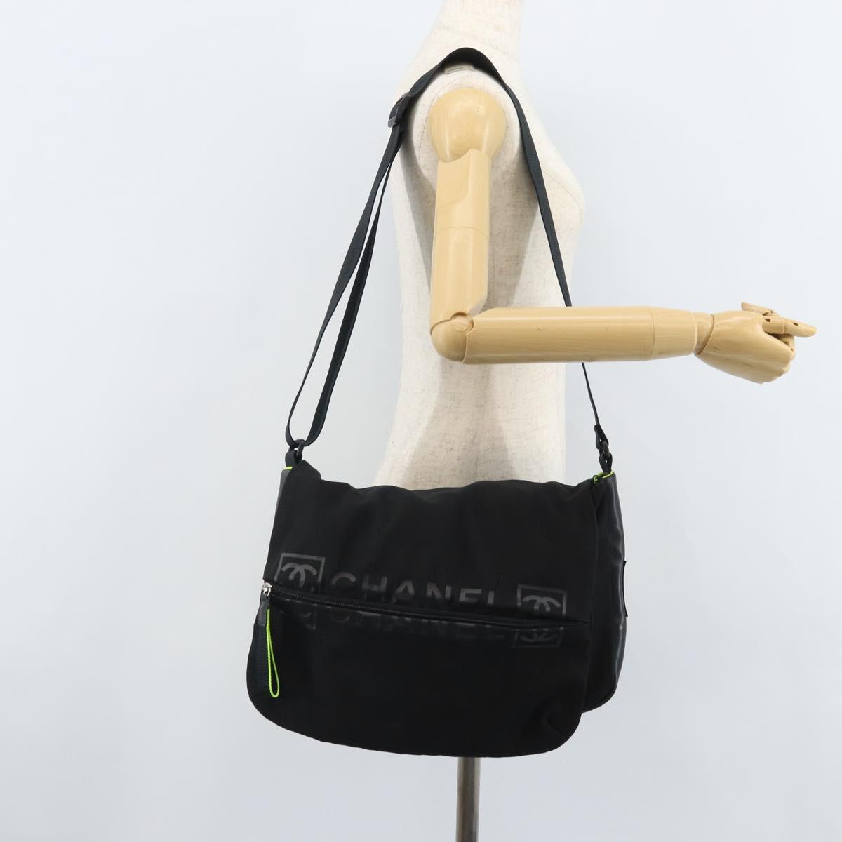 CHANEL Sports Line Shoulder Bag Nylon Black CC Auth BA9965
