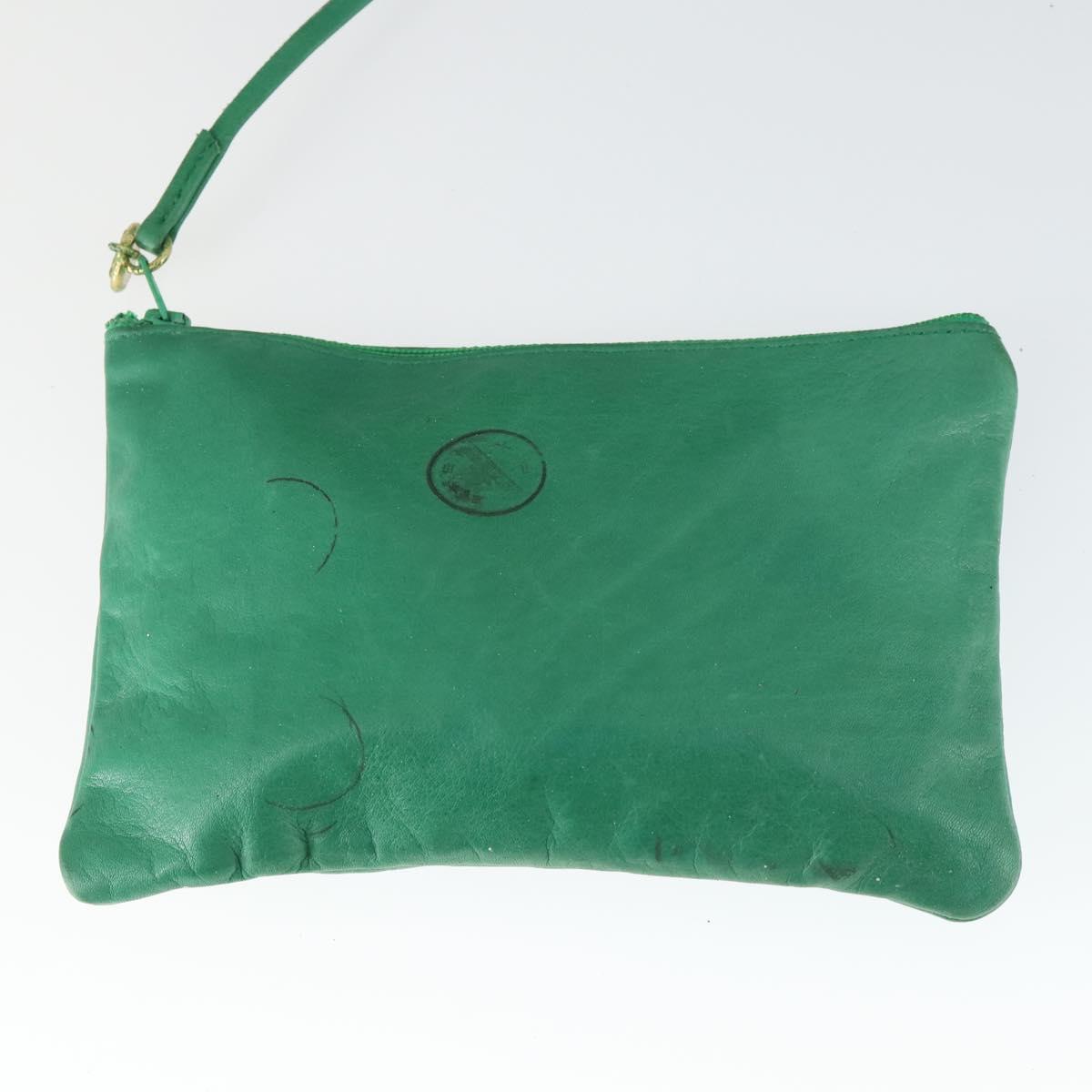 CHANEL Chain Shoulder Bag Lamb Skin Green Gold CC Auth BA9966