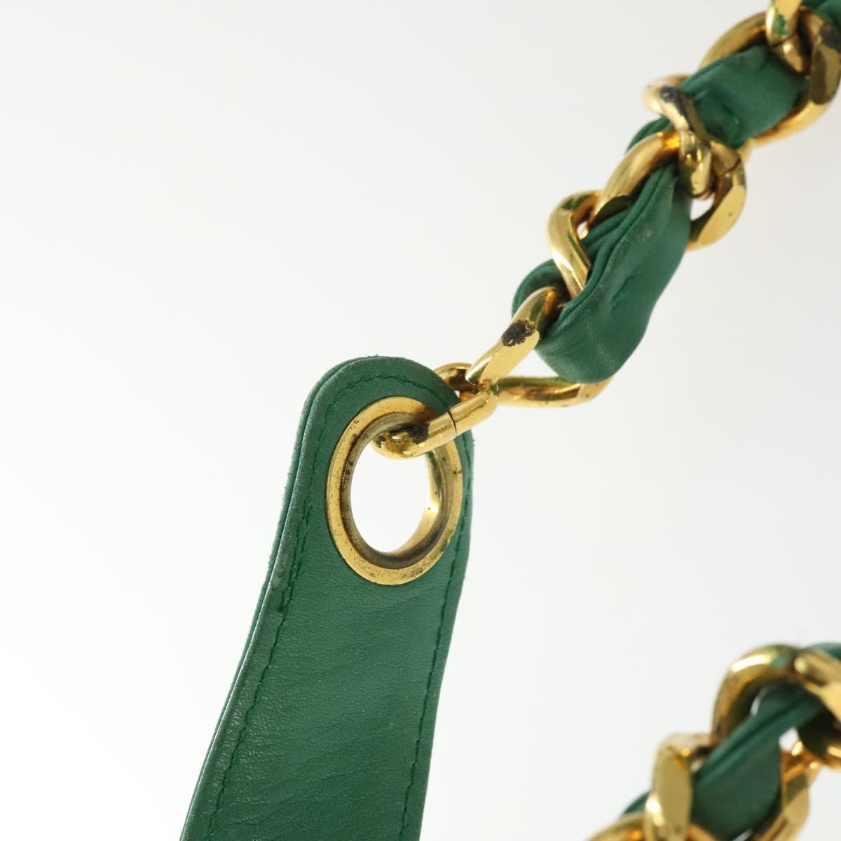 CHANEL Chain Shoulder Bag Lamb Skin Green Gold CC Auth BA9966