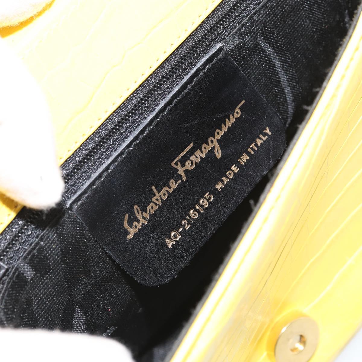 Salvatore Ferragamo Shoulder Bag Leather Yellow Gold Auth BA9970