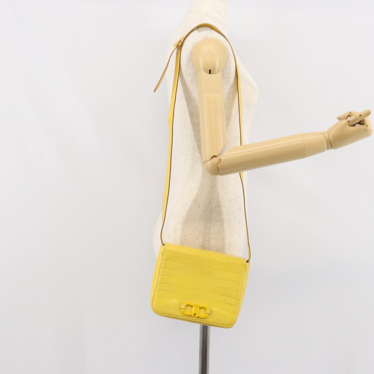 Salvatore Ferragamo Shoulder Bag Leather Yellow Gold Auth BA9970