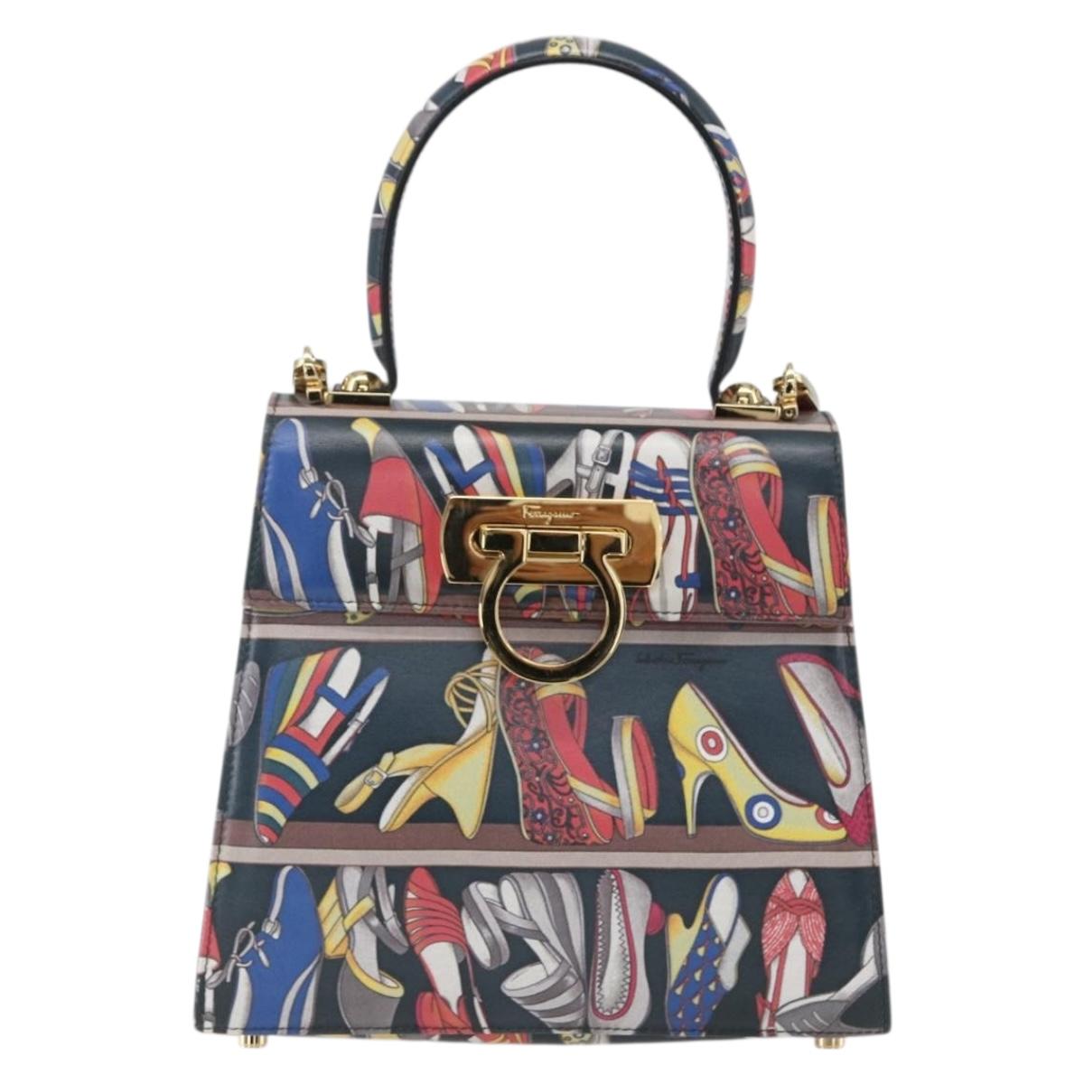 Salvatore Ferragamo Gancini Bag Leather 2way Multicolor Gold Auth BA9972V