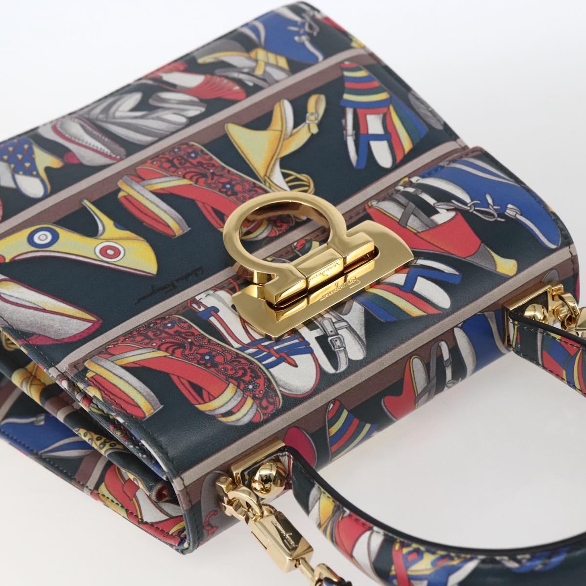 Salvatore Ferragamo Gancini Bag Leather 2way Multicolor Gold Auth BA9972V