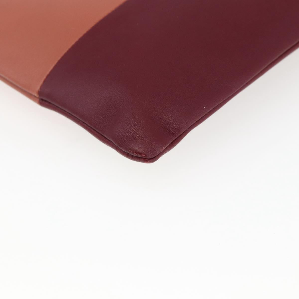 CELINE Pouch Leather Red Gold Auth BA9976