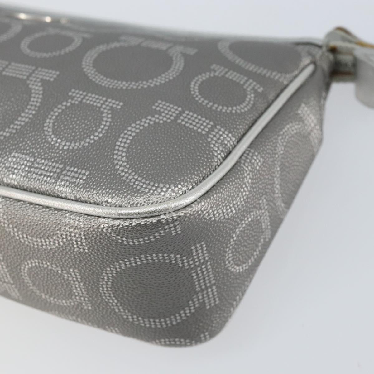 Salvatore Ferragamo Hand Pouch Leather PVC Silver Auth BA9978V