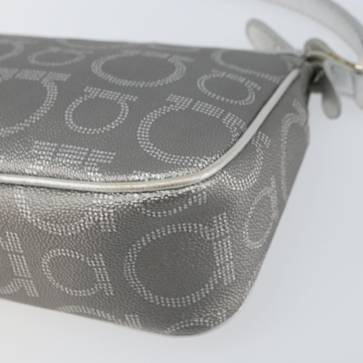 Salvatore Ferragamo Hand Pouch Leather PVC Silver Auth BA9978V