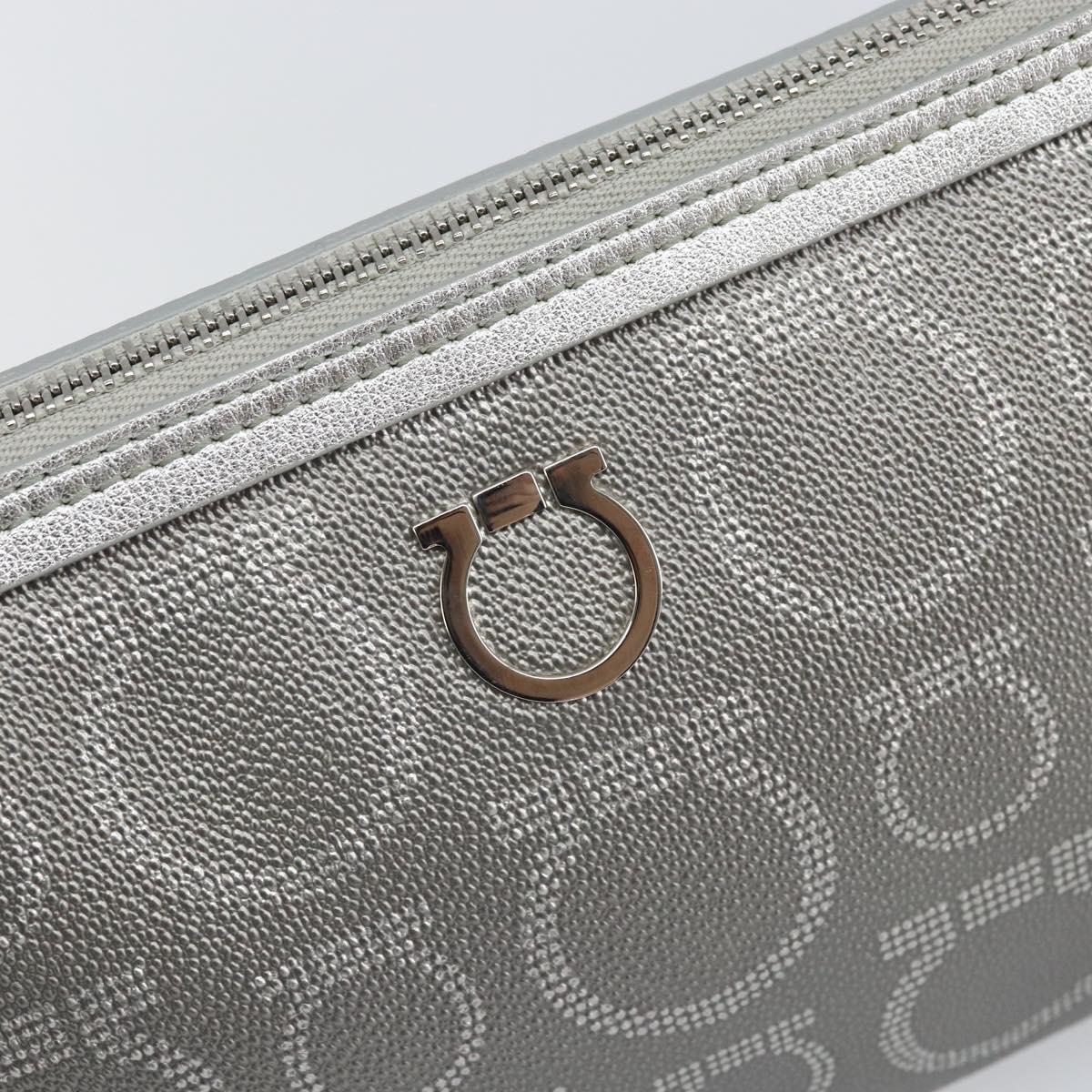Salvatore Ferragamo Hand Pouch Leather PVC Silver Auth BA9978V