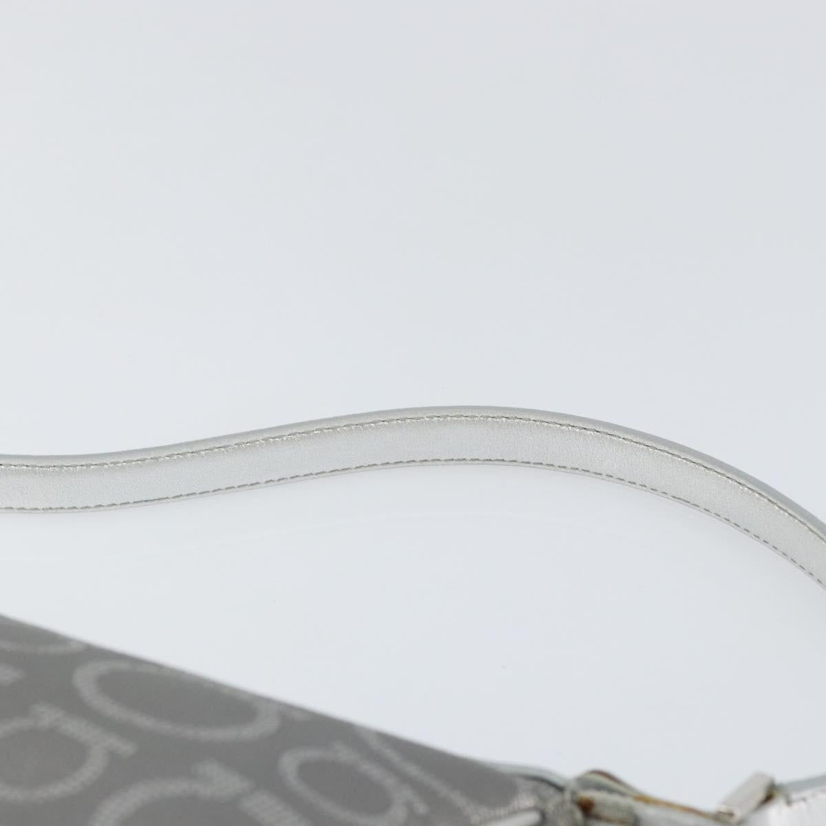 Salvatore Ferragamo Hand Pouch Leather PVC Silver Auth BA9978V