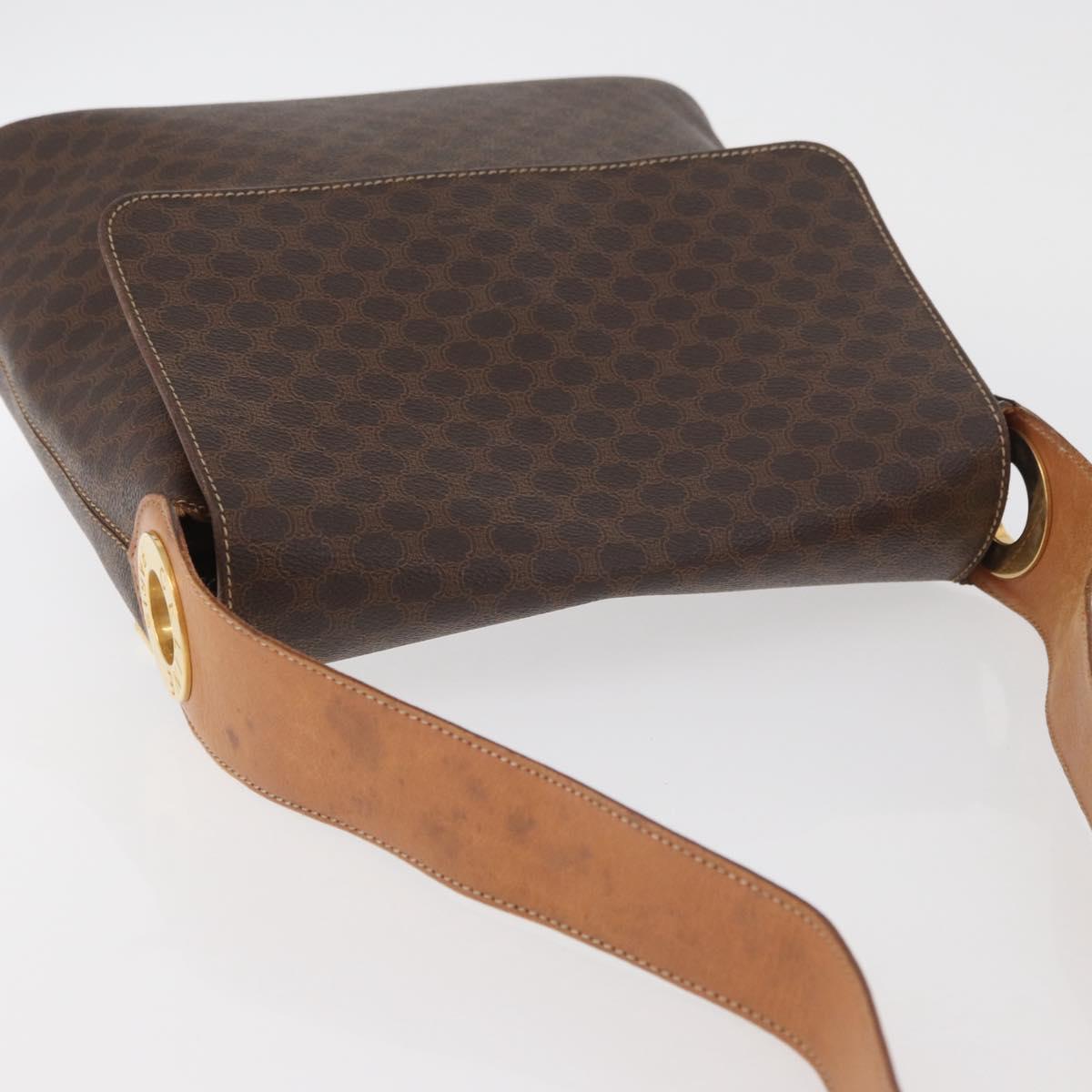 CELINE Macadam Canvas Shoulder Bag PVC Leather Brown Gold Auth BAZ004A