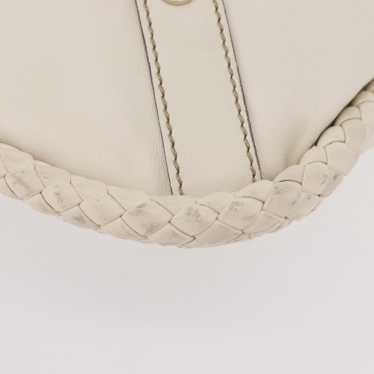 GUCCI Sherry Line Chain Shoulder Bag Leather White Gold 153011 Auth BAZ007A