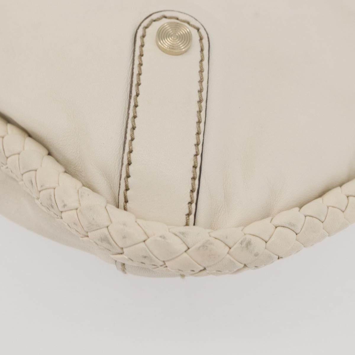 GUCCI Sherry Line Chain Shoulder Bag Leather White Gold 153011 Auth BAZ007A