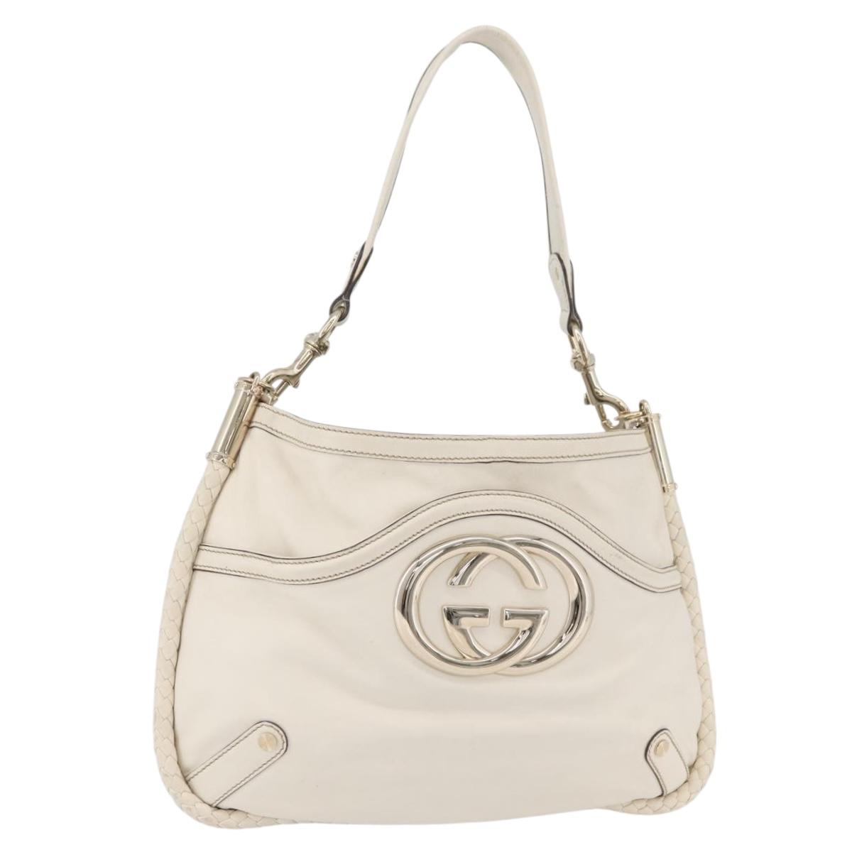 GUCCI Sherry Line Chain Shoulder Bag Leather White Gold 153011 Auth BAZ007A