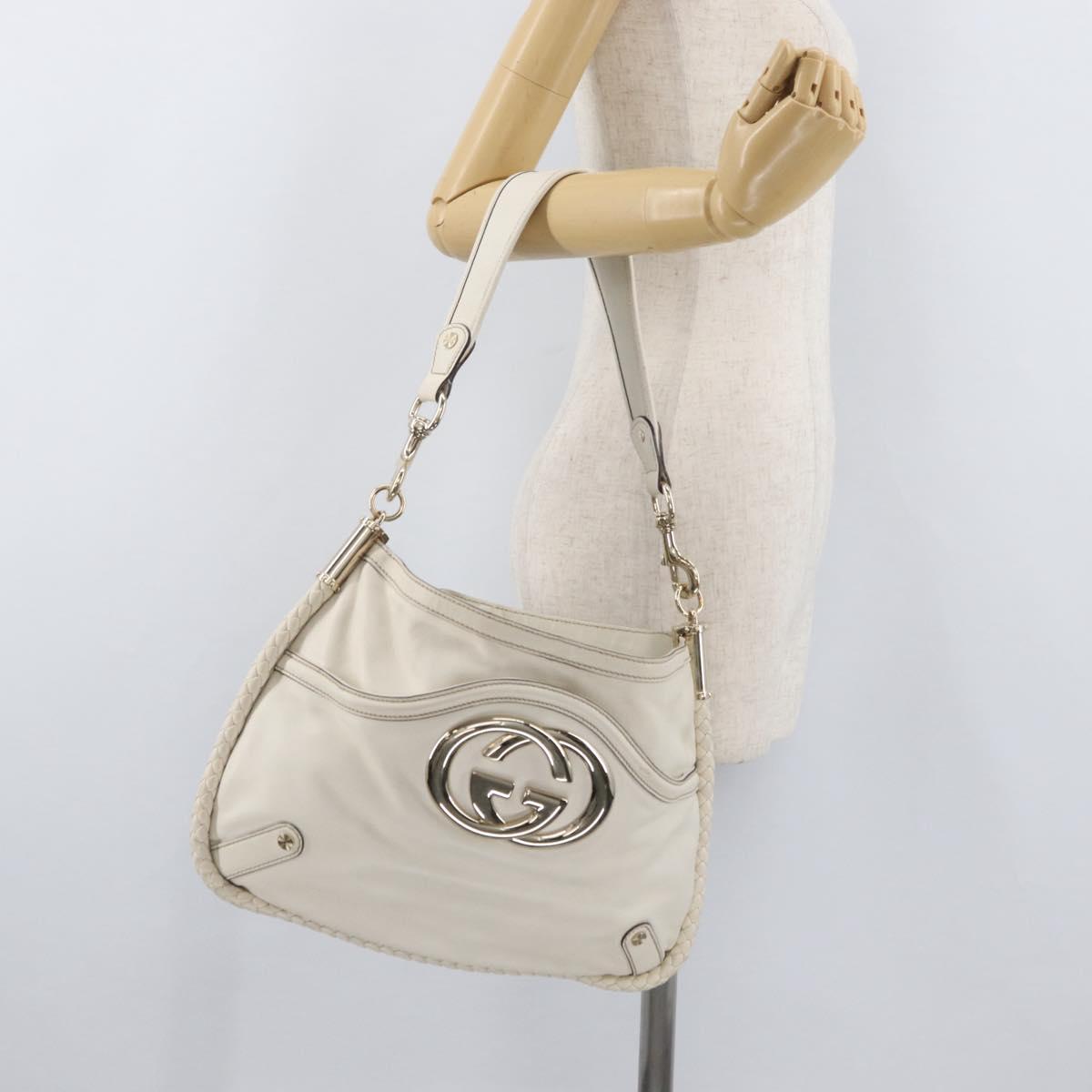 GUCCI Sherry Line Chain Shoulder Bag Leather White Gold 153011 Auth BAZ007A