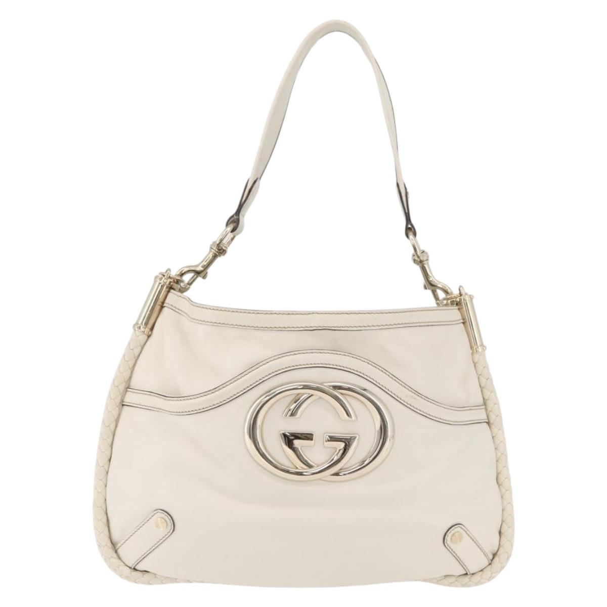 GUCCI Sherry Line Chain Shoulder Bag Leather White Gold 153011 Auth BAZ007A